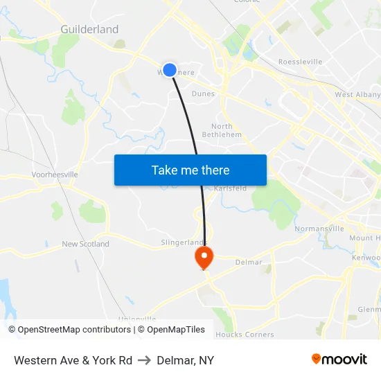 Western Ave & York Rd to Delmar, NY map