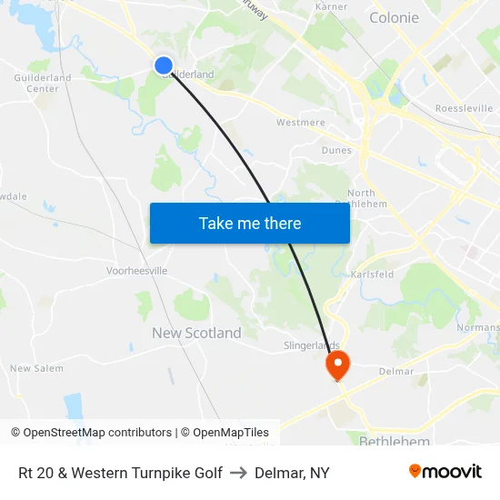 Rt 20 & Western Turnpike Golf to Delmar, NY map