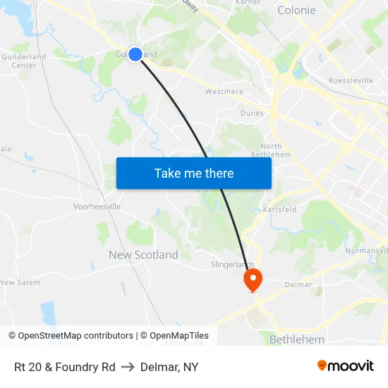 Rt 20 & Foundry Rd to Delmar, NY map
