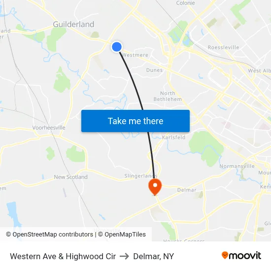 Western Ave & Highwood Cir to Delmar, NY map