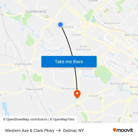 Western Ave & Clark Pkwy to Delmar, NY map