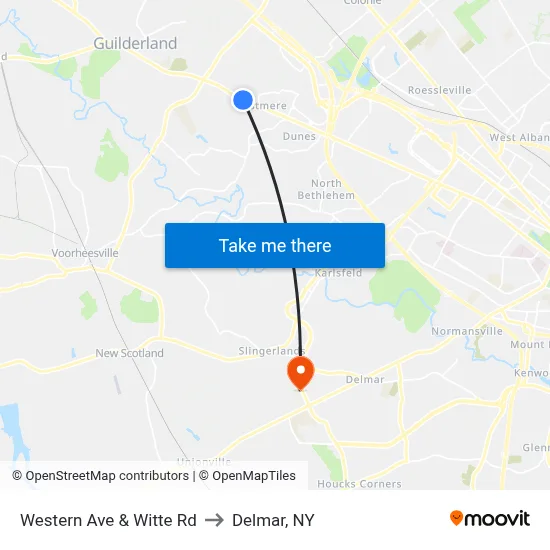 Western Ave & Witte Rd to Delmar, NY map