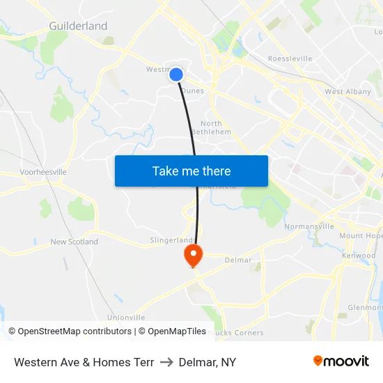 Western Ave & Homes Terr to Delmar, NY map