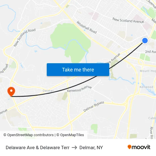 Delaware Ave & Delaware Terr to Delmar, NY map