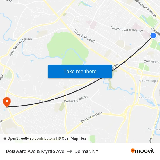 Delaware Ave & Myrtle Ave to Delmar, NY map