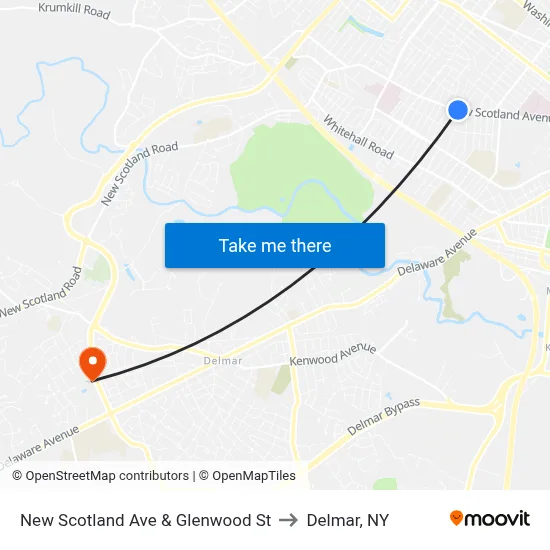 New Scotland Ave & Glenwood St to Delmar, NY map
