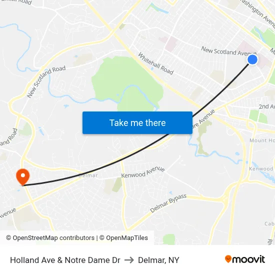 Holland Ave & Notre Dame Dr to Delmar, NY map