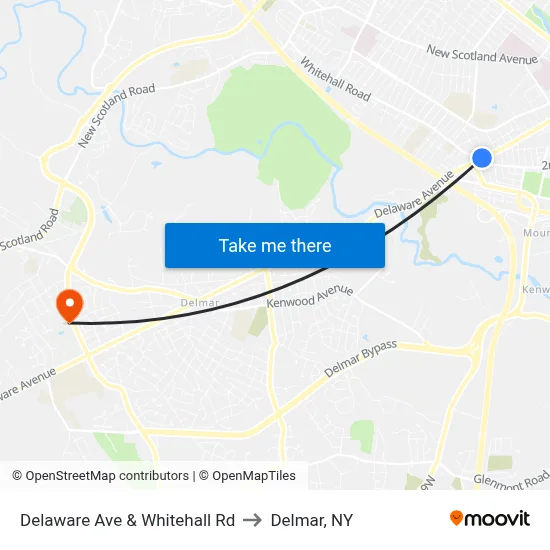 Delaware Ave & Whitehall Rd to Delmar, NY map