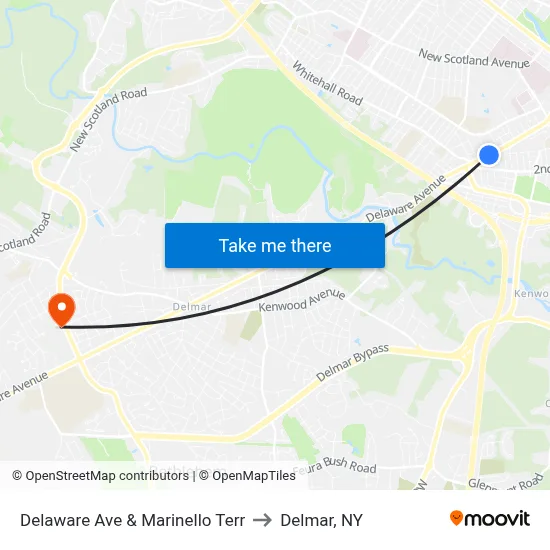 Delaware Ave & Marinello Terr to Delmar, NY map