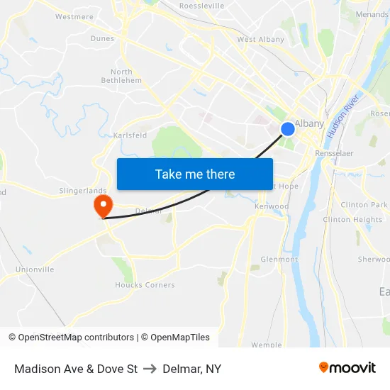 Madison Ave & Dove St to Delmar, NY map