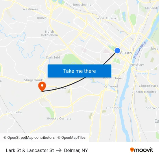 Lark St & Lancaster St to Delmar, NY map