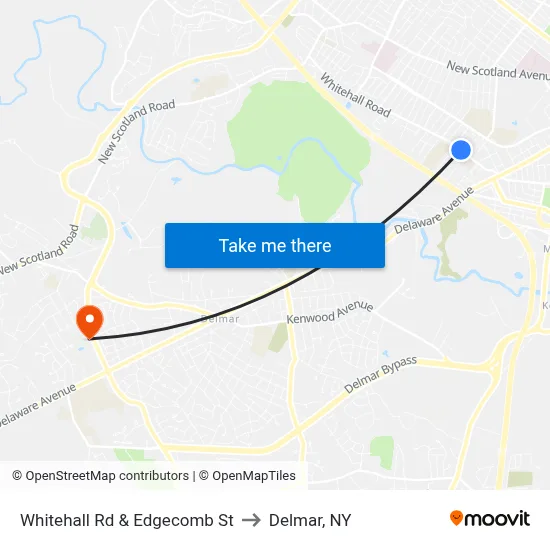 Whitehall Rd & Edgecomb St to Delmar, NY map