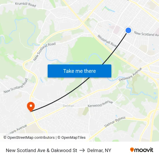 New Scotland Ave & Oakwood St to Delmar, NY map