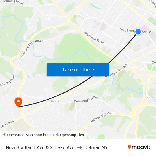 New Scotland Ave & S. Lake Ave to Delmar, NY map