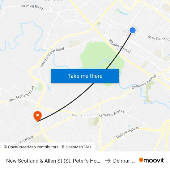 New Scotland & Allen St (St. Peter's Hospital) to Delmar, NY map