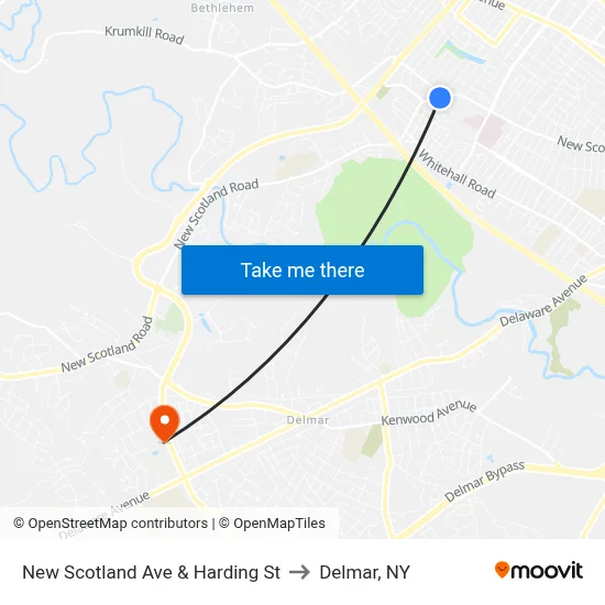 New Scotland Ave & Harding St to Delmar, NY map