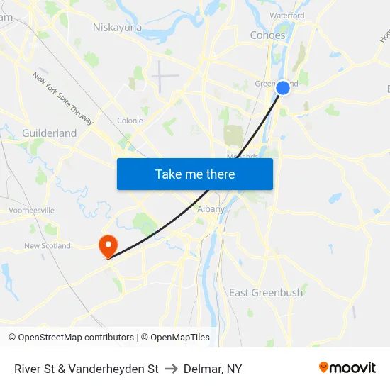 River St & Vanderheyden St to Delmar, NY map
