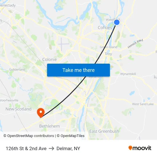 126th St & 2nd Ave to Delmar, NY map