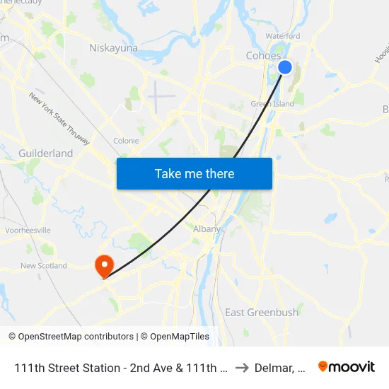111th Street Station - 2nd Ave & 111th St to Delmar, NY map