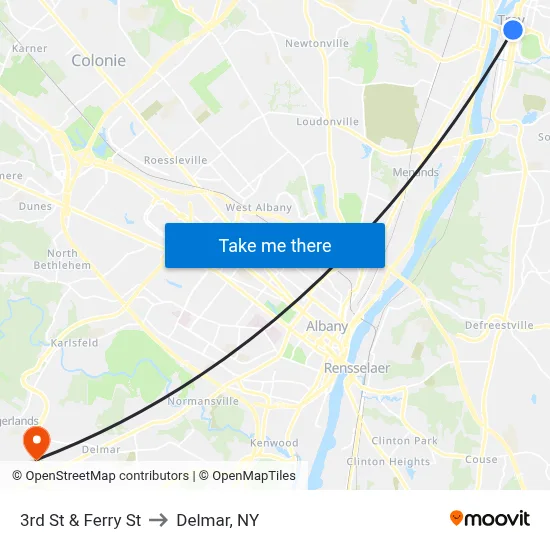 3rd St & Ferry St to Delmar, NY map