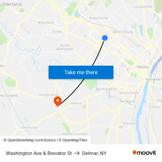 Washington Ave & Brevator St to Delmar, NY map