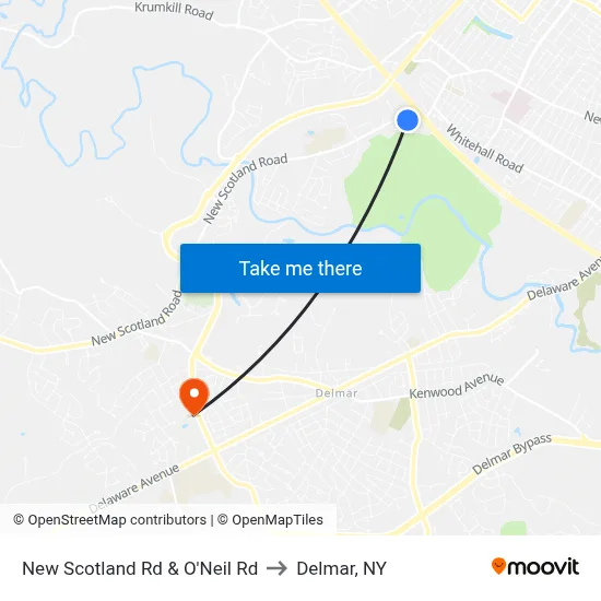 New Scotland Rd & O'Neil Rd to Delmar, NY map