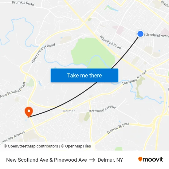 New Scotland Ave & Pinewood Ave to Delmar, NY map