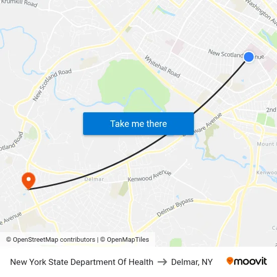New York State Department Of Health to Delmar, NY map