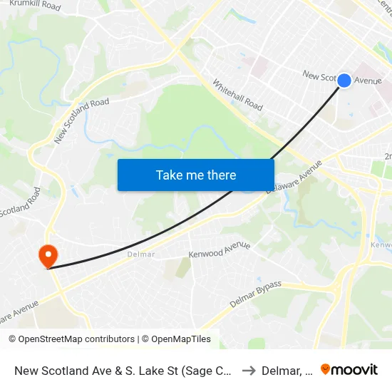 New Scotland Ave & S. Lake St (Sage College) to Delmar, NY map