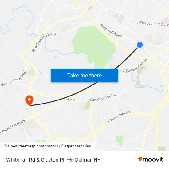 Whitehall Rd & Clayton Pl to Delmar, NY map