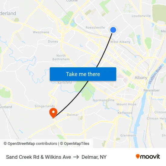Sand Creek Rd & Wilkins Ave to Delmar, NY map