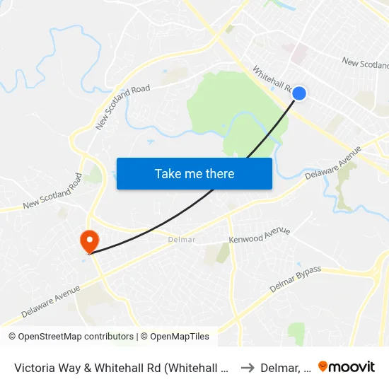 Victoria Way & Whitehall Rd (Whitehall Station) to Delmar, NY map