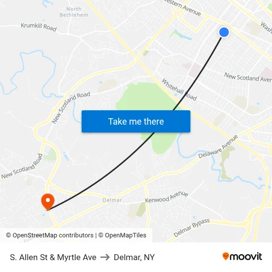S. Allen St & Myrtle Ave to Delmar, NY map