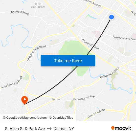 S. Allen St & Park Ave to Delmar, NY map