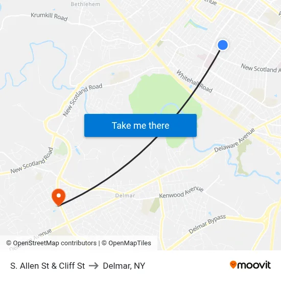 S. Allen St & Cliff St to Delmar, NY map