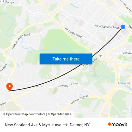 New Scotland Ave & Myrtle Ave to Delmar, NY map