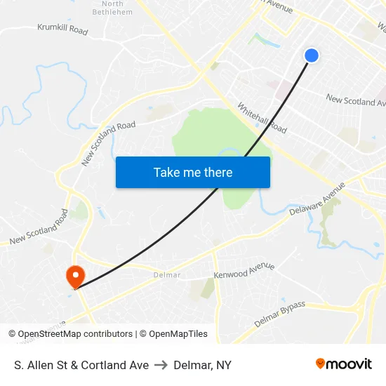 S. Allen St & Cortland Ave to Delmar, NY map