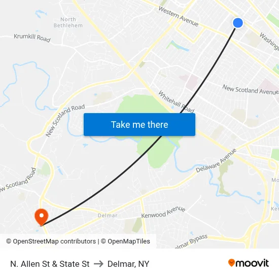 N. Allen St & State St to Delmar, NY map