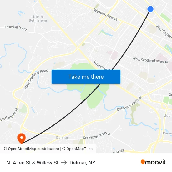 N. Allen St & Willow St to Delmar, NY map