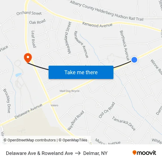 Delaware Ave & Roweland Ave to Delmar, NY map