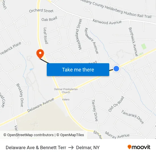 Delaware Ave & Bennett Terr to Delmar, NY map