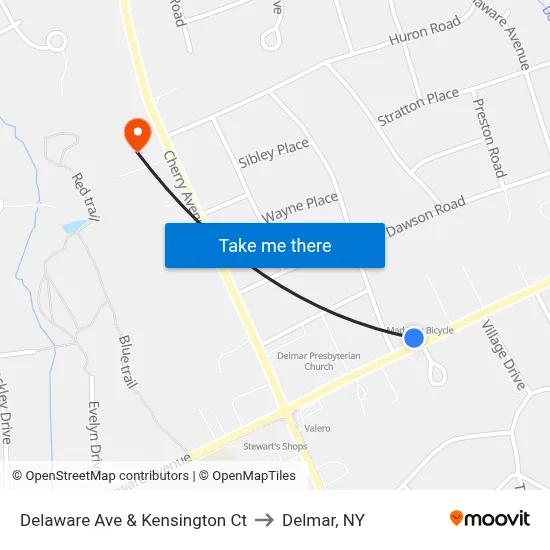 Delaware Ave & Kensington Ct to Delmar, NY map