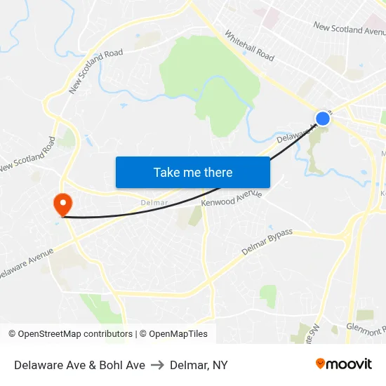 Delaware Ave & Bohl Ave to Delmar, NY map