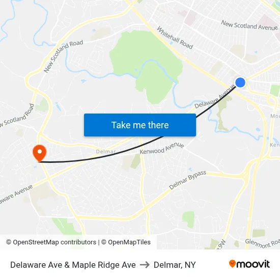 Delaware Ave & Maple Ridge Ave to Delmar, NY map