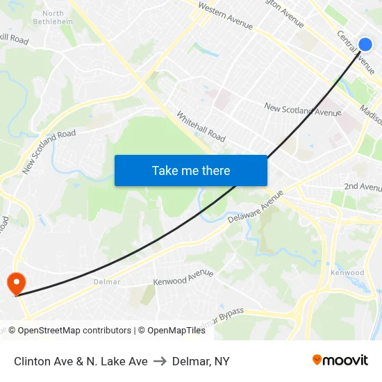 Clinton Ave & N. Lake Ave to Delmar, NY map