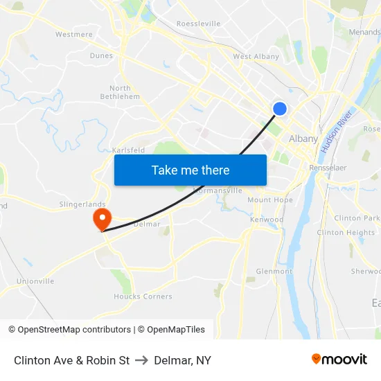 Clinton Ave & Robin St to Delmar, NY map