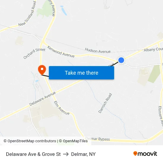 Delaware Ave & Grove St to Delmar, NY map