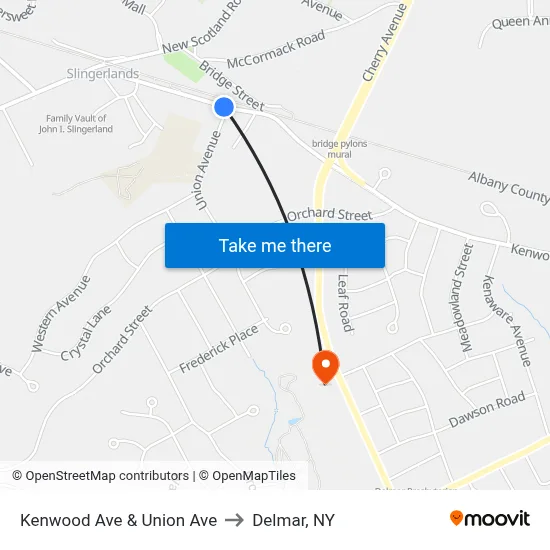 Kenwood Ave & Union Ave to Delmar, NY map