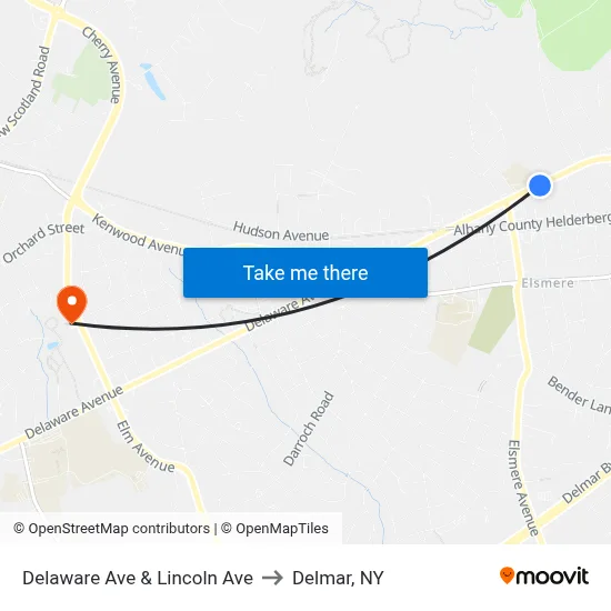 Delaware Ave & Lincoln Ave to Delmar, NY map