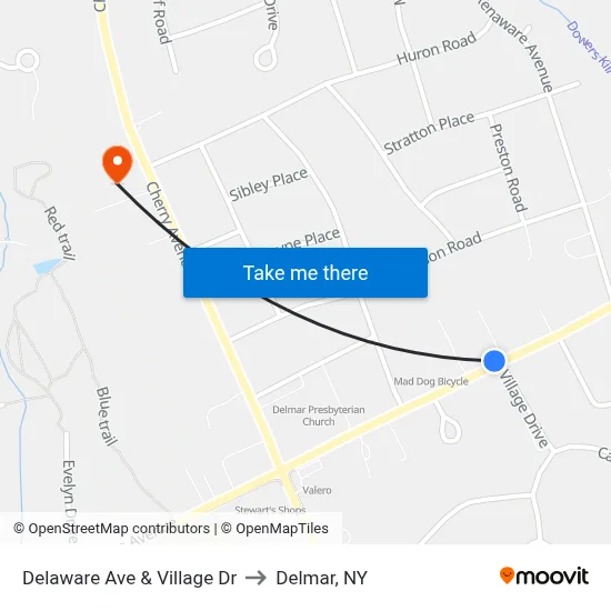 Delaware Ave & Village Dr to Delmar, NY map